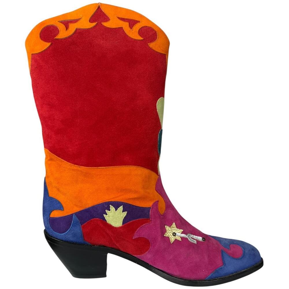 Unique Vintage Zalo Spain Multicolored Suede Cowboy Boots 8M - Picture 5 of 7